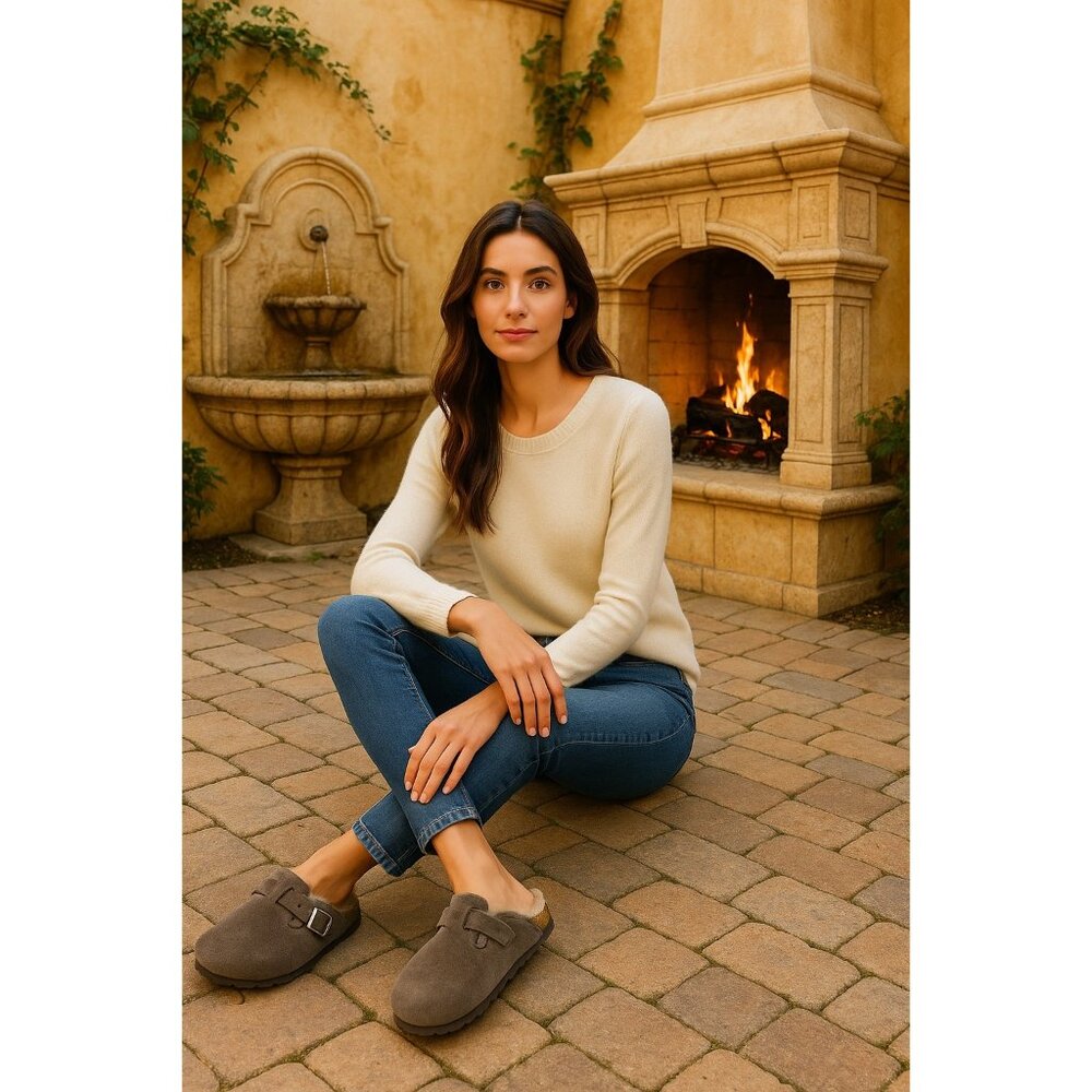 Birkenstock Boston Shearling Mocha Suede Genuine Shearling Lined Size 35 New